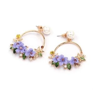 NWOT Gold Purple Floral Hoop Earrings